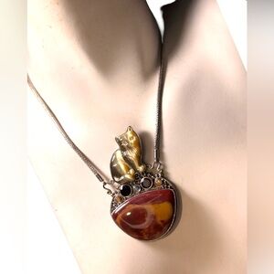 Sajen heavy Cat  sterling silver 925 gemstone fiber optic rope chain necklace